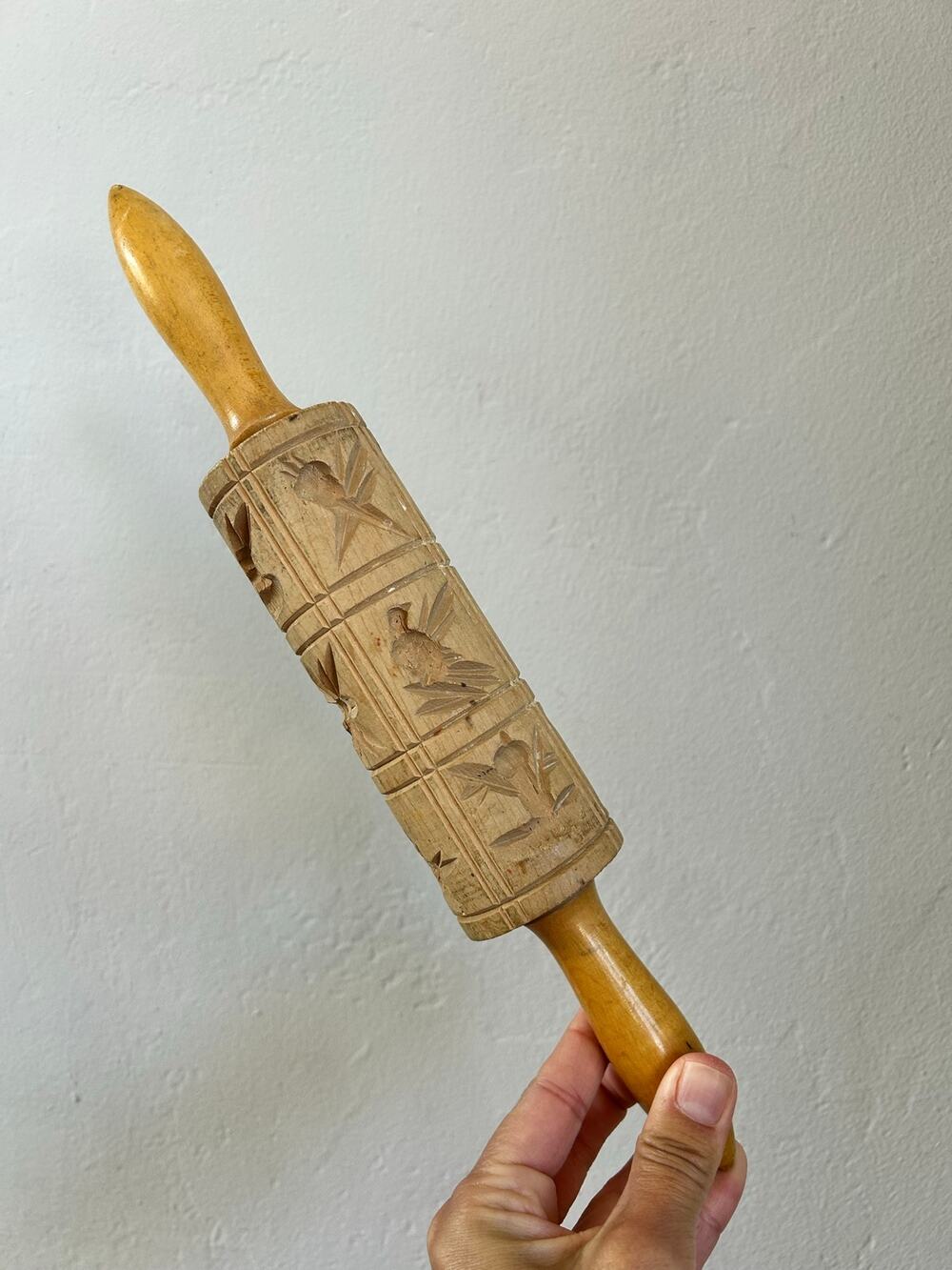 Vintage Carved Wood Springerle Rolling Pin | Farmhouse Baking Decor